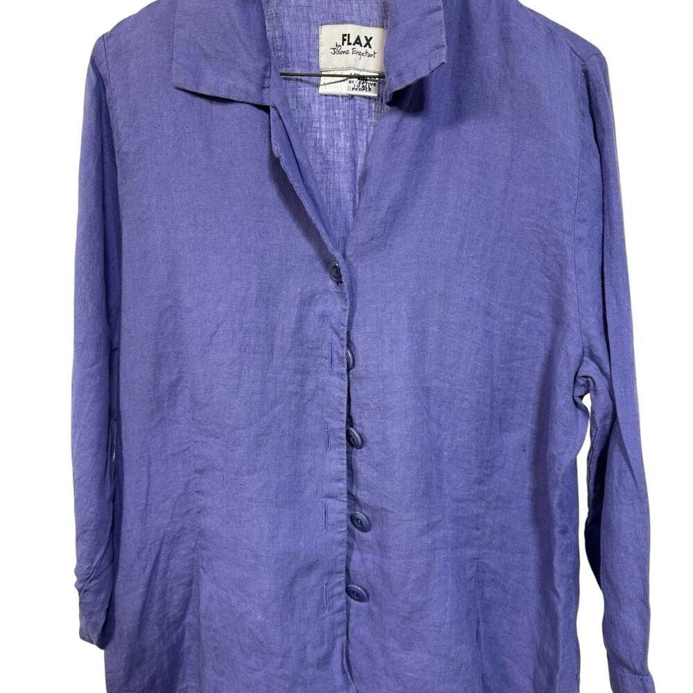 FLAX Jeanne Engelhart 100 Linen Button Down Shirt Purple Lagenlook Womens Sz Sm